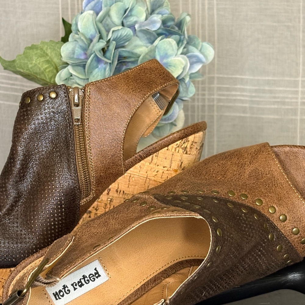 Brown Peep Toe Wedge Sandals